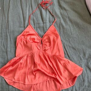 Orange Peplum Halter Top
